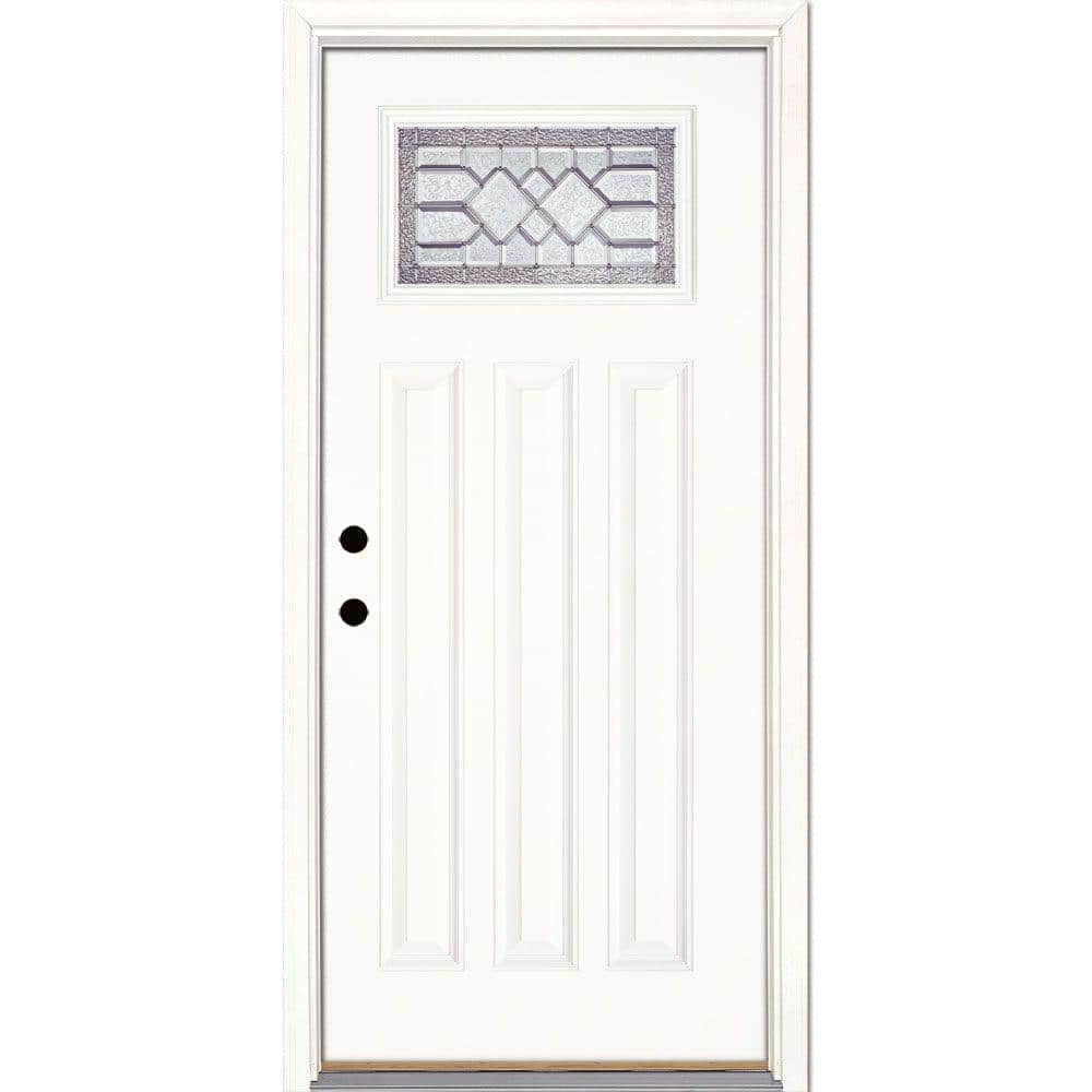 Feather River Doors 33.5 in. x 81.625 in. Mission Pointe Zinc Craftsman Unfinished Smooth Right-Hand Inswing Fiberglass Prehung Front Door, Smooth White: Ready to Paint -  A82171