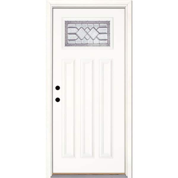 Feather River Doors 33.5 in. x 81.625 in. Mission Pointe Zinc Craftsman Unfinished Smooth Right-Hand Inswing Fiberglass Prehung Front Door