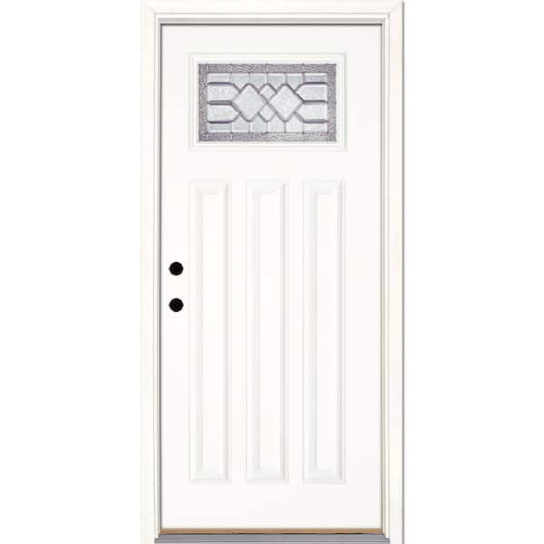 Feather River Doors 37.5 in. x 81.625 in. Mission Pointe Zinc Craftsman Unfinished Smooth Right-Hand Inswing Fiberglass Prehung Front Door