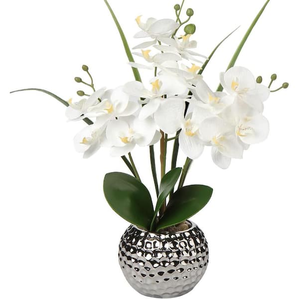 Cubilan 20 in. H White Artificial Orchids Flowering Plants in Pot