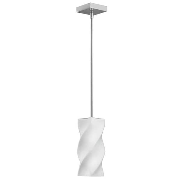 Radionic Hi Tech Nella 1-Light Satin Chrome Pendant with Frosted White Twisted Glass