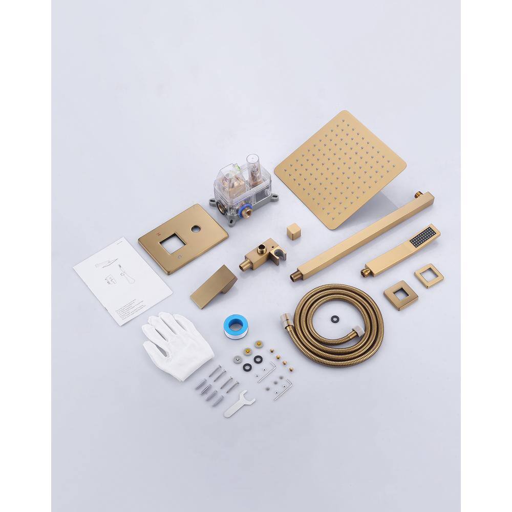 Brushed Gold Square Rain Shower Head with Handheld