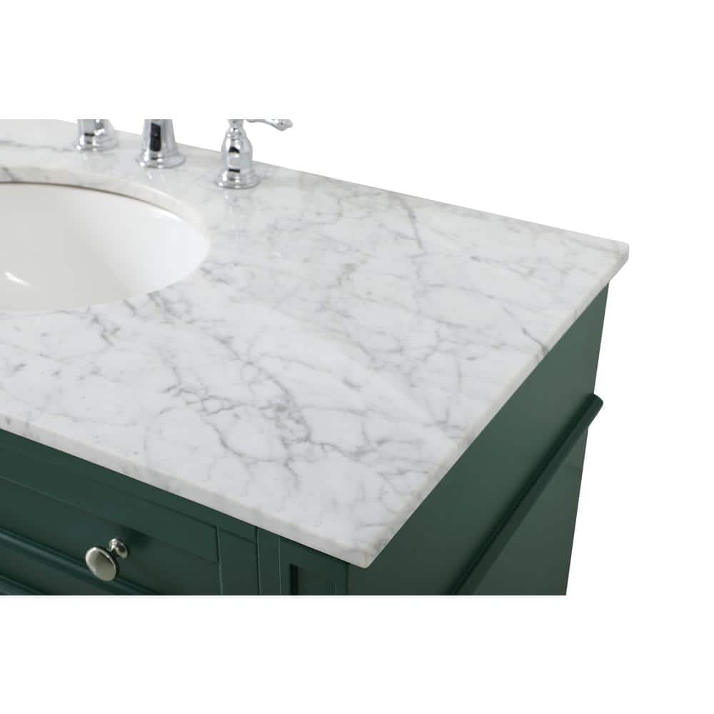 Green Solid Wood and Marble Single Bathroom Vanity