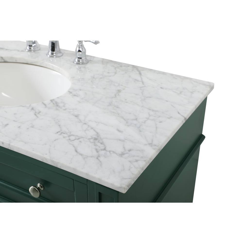 Green Solid Wood and Marble Single Bathroom Vanity