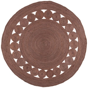 Natural Fiber Brown 4 ft. x 4 ft. Border Woven Round Area Rug