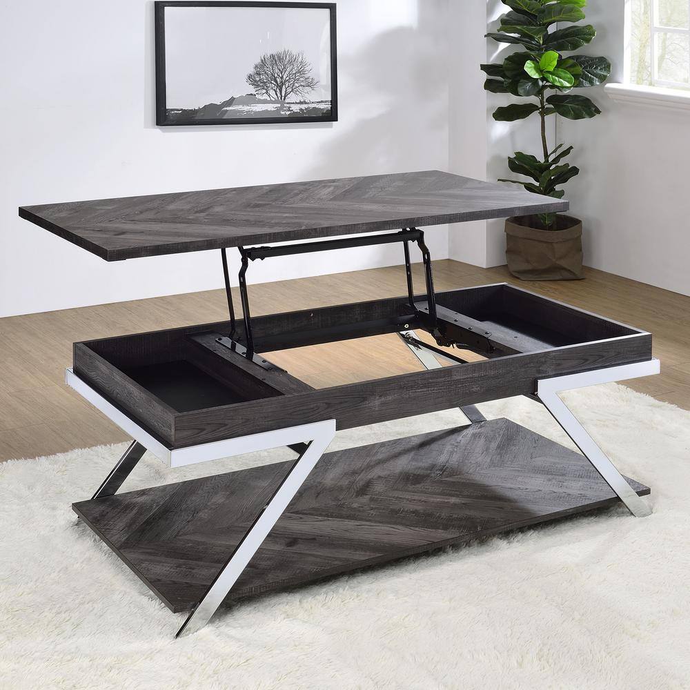 Contemporary Chrome & Dark Gray Rectangular Lift-Top Coffee Table