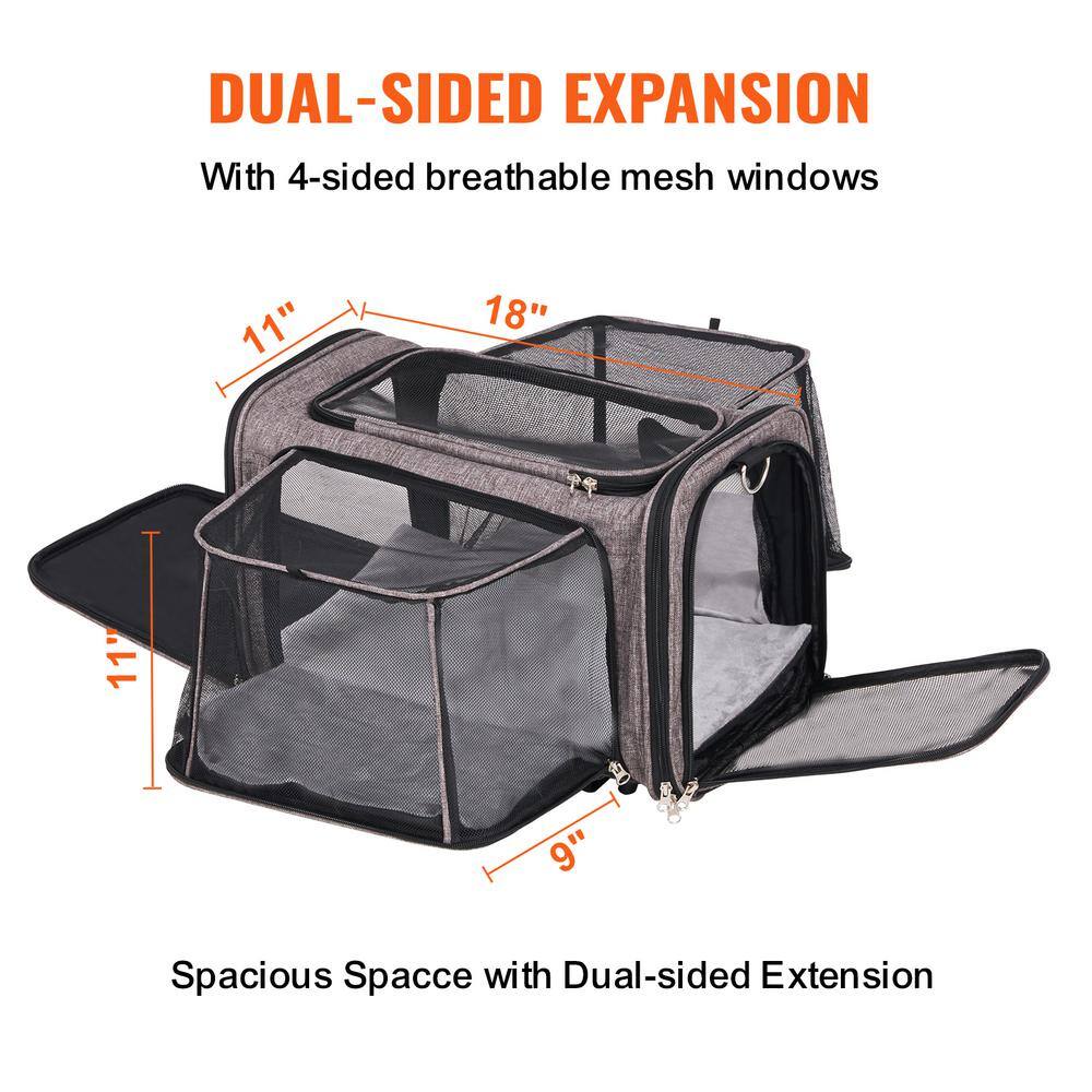 Large Gray Soft-Sided Rolling Pet Carrier with Telescopic Handle