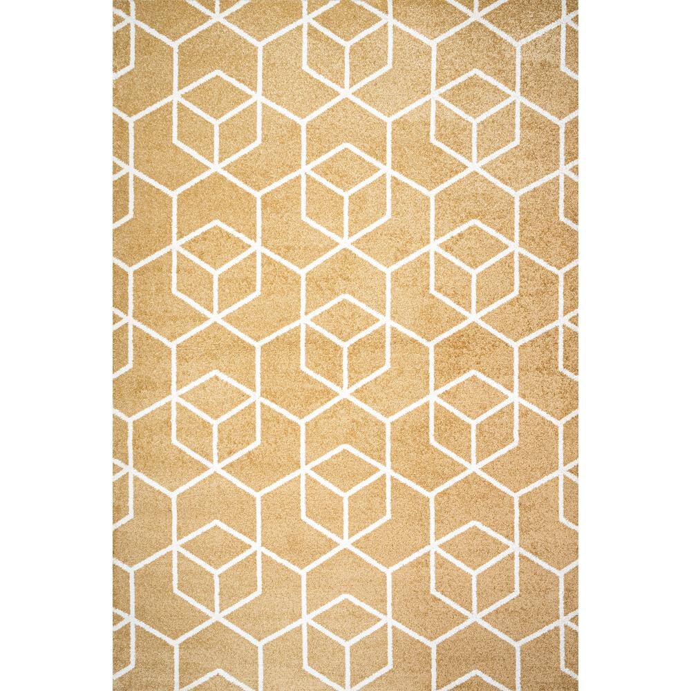 Gold and White Geometric Flat Woven Reversible Rug