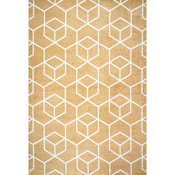 Tumbling Blocks Modern Geometric Gold/White 3 ft. x 5 ft. Area Rug