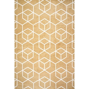 Tumbling Blocks Modern Geometric Gold/White 4 ft. x 6 ft. Area Rug