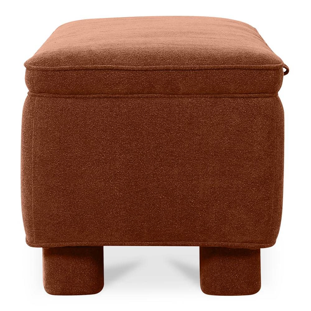 Dark Rust Basketweave Upholstered Storage Bench with Rounded Legs