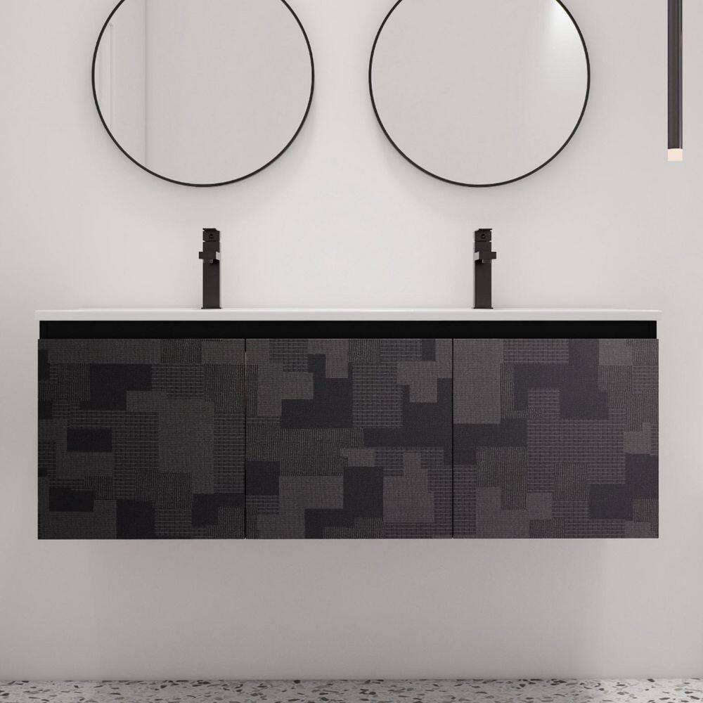 47.6 in. W x 18.3 in. D x 17.3 in. H Wall Mounted Bath Vanity in Black with