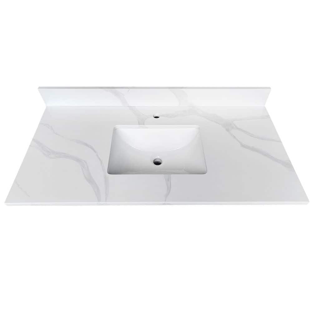 43 in. Undermount Rectangular Bathroom Sink with Backsplash in White with Composite Quartz Top price history on PriceWatchPro