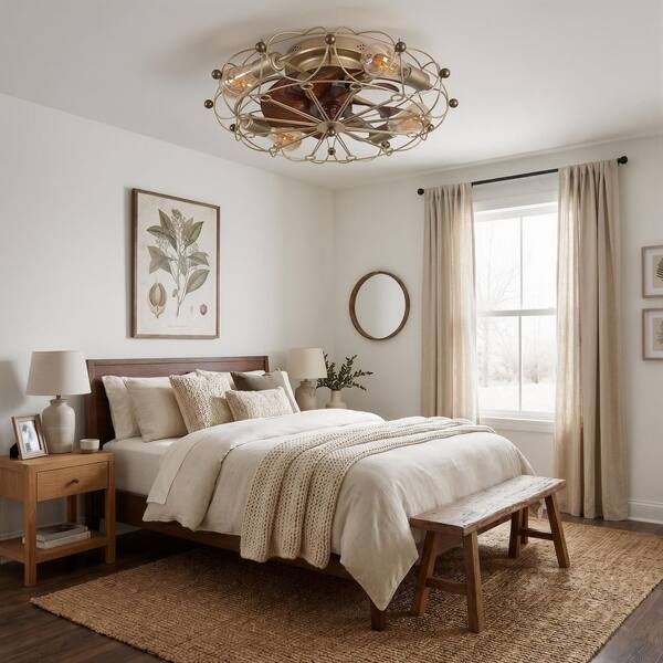 FEKZO 20 in. Indoor Gold Flush Mount Standard Ceiling Fan LX-20GD9