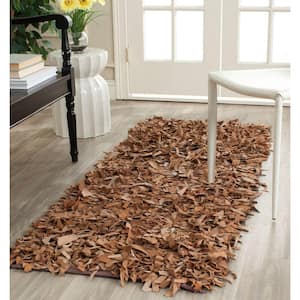 Leather Shag Brown 2 ft. x 9 ft. Solid Runner Rug