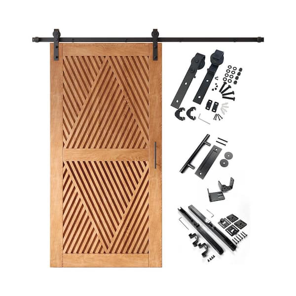 LT 36 in. x 84 in. C-Panel Early American Diamond Design Solid Pine Wood Sliding Barn Door with Hardware Kit