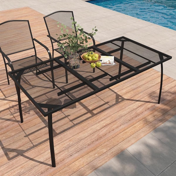 31.5 in. W x 65 in. L Black Rectangle Steel Mesh Patio Dining Table for Deck Lawn Garden