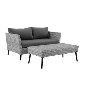 Richland 2-Piece Wicker Patio Seating Set with Grey Cushions