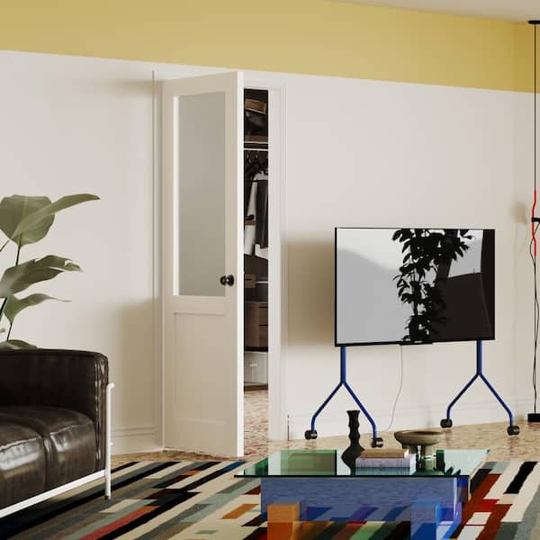 24 in. x 80 in. MDF Wood, Primed, White, 1/2 Lite, Frosted Glass Interior Door Slab With Black Goal Doorknob