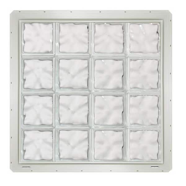 CrystaLok 31.75 in. x 31.75 in. x 3.25 in. Wave Pattern Vinyl Framed Glass Block Window with White Colored Vinyl Nailing Fin