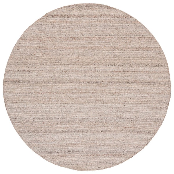 Natura 6 ft. x 6 ft. Beige Solid Color Distressed Striped Round Area Rug
