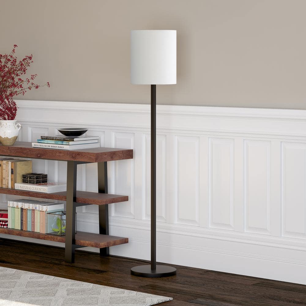Braun 62" Blackened Bronze Floor Lamp with White Drum Shade