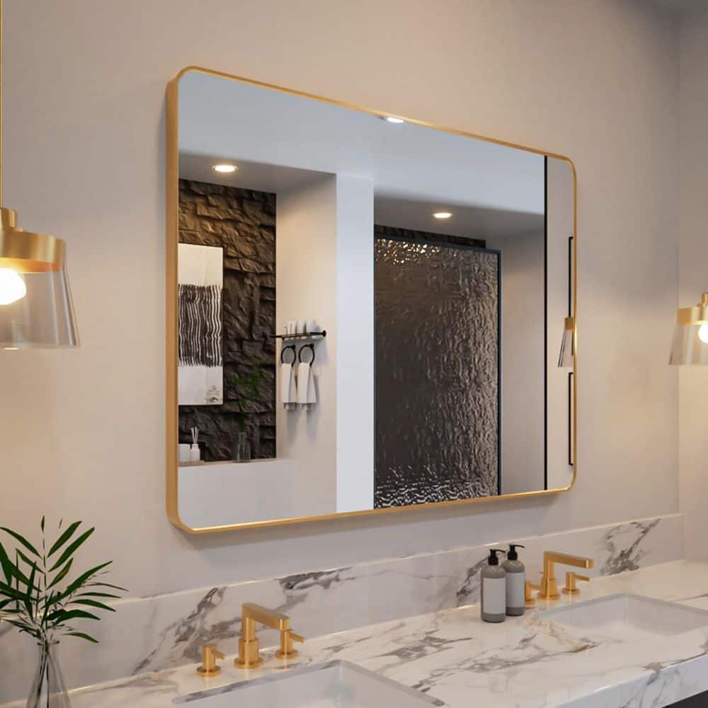 Nivorix Lira 48 in. W x 36 in. H Tempered Glass Brushed Gold