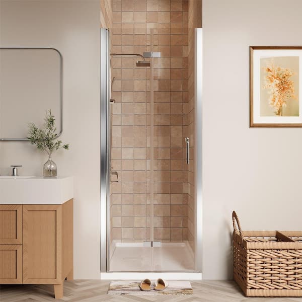 ONWITH 30 to 31 - 1/4 in. W x 72 in. H Bi-Fold Frameless Shower Doors in Chrome with Clear Glass