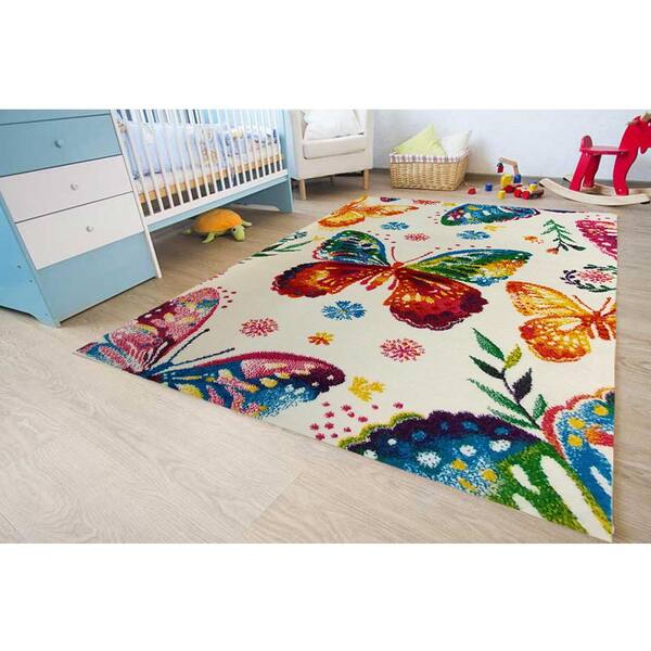 Kc Cubs Multi Color Kids Children And Teen Bedroom And Playroom Rainbow Butterfly Design 4 Ft X 5 Ft Area Rug Kcp010006 4x5 The Home Depot