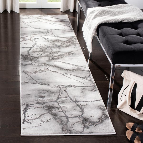 Craft Gray/Silver 2 ft. x 6 ft. Distressed Abstract Runner Rug