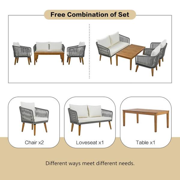 Gray Rope 4-Piece Metal Outdoor Sectional Set, Patio