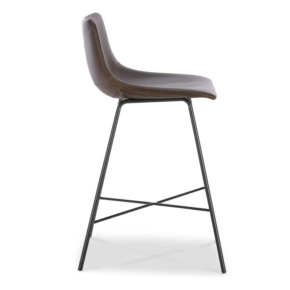 Bela 24'' Brown Faux Leather Counter Stools with Metal Legs