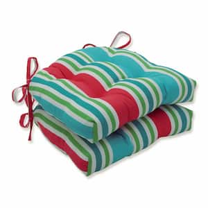 Striped 16 x 15.5 Outdoor Dining Chair Cushion in Green/Pink/Off-White (Set of 2)