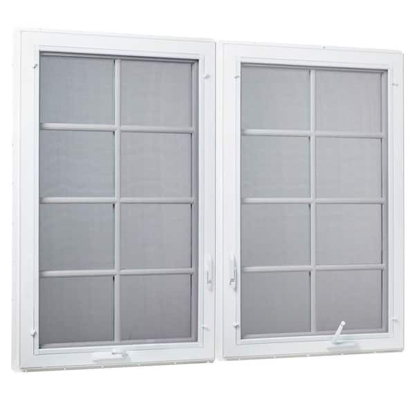 72 in. x 48 in. White Double-Pane Insulated Glass Left-Right Combo Hinged Vinyl Casement Window with SDL Grid and Screen