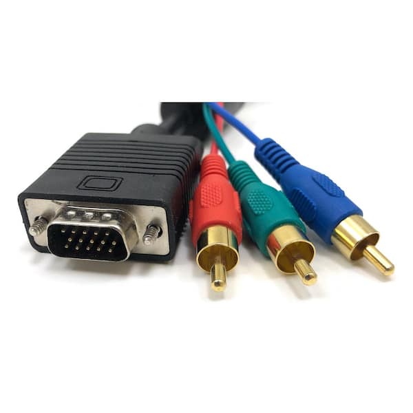 Micro Connectors, Inc 10 ft. SVGA HD15 to 3 RCA High-Resolution Video with Ferrite Cable in Black