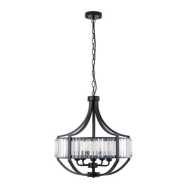 20 in. 5-Light Modern Farmhouse Black Crystal Chandelier for Living Room, Bedroom, Foyer, Kitchen, Entryway