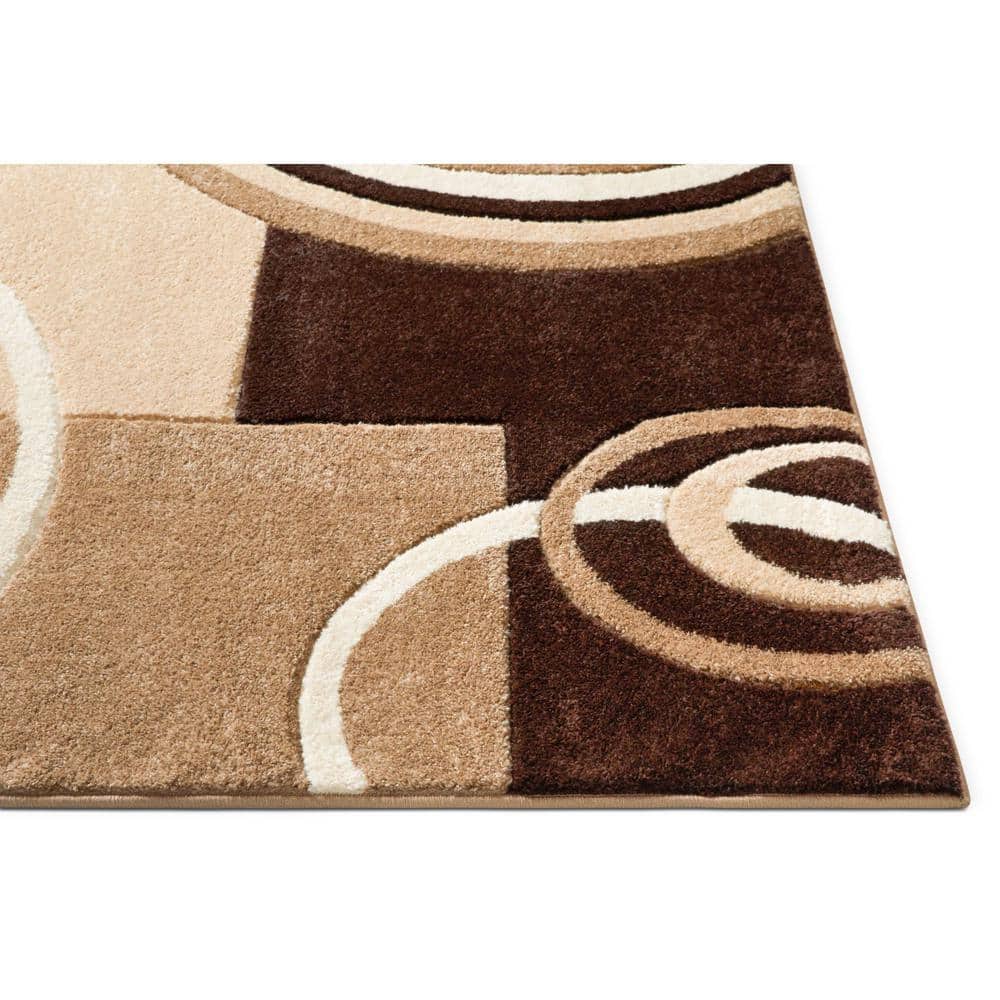 Ivory and Brown Geometric Synthetic Area Rug 3'11" x 5'3"