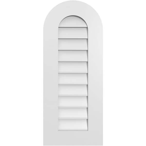 Ekena Millwork 14" x 34" Round Top Surface Mount PVC Gable Vent: Non-Functional with Standard Frame