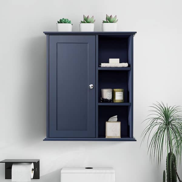 23.6 in. W x 27.6 in. H Rectangular Blue Wood Surface Mount Medicine Cabinet without Mirror, Wall Cabinet with Shelf
