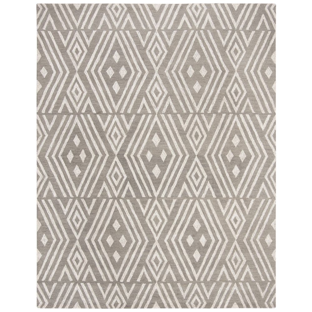 Grey and Ivory Hand-Tufted Wool 8' x 10' Area Rug