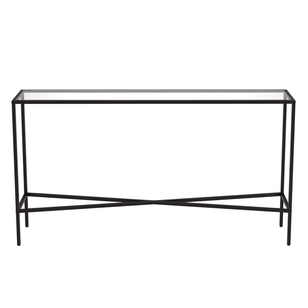 55" Blackened Bronze Metal and Glass Console Table