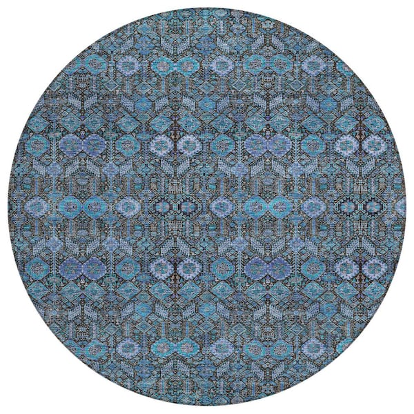 Addison Rugs Chantille ACN574 Teal 8 ft. x 8 ft. Round Machine Washable Indoor/Outdoor Geometric Area Rug