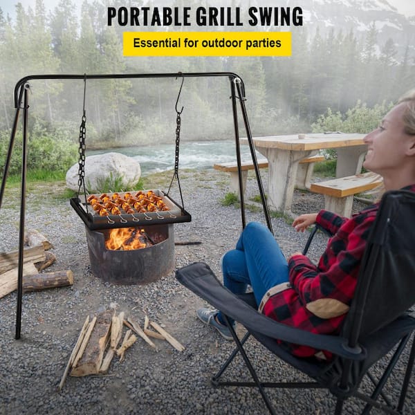 Outdoor Campfire Cooking Grill Rotisserie Camping Equipment Kitchen Patio Deck 