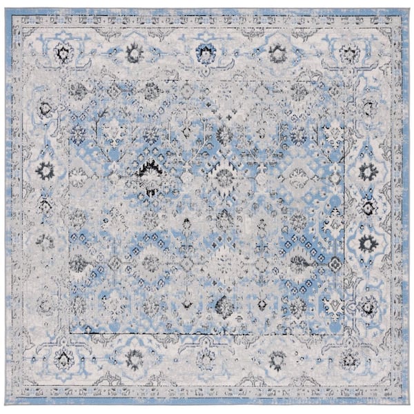 Odyssey 7 ft. x 7 ft. Gray/Light Blue Distressed Border Oriental Square Area Rug