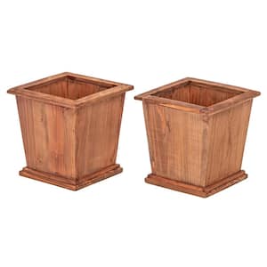 Sheffield 8 in. W x 8 in. D x 8 in. H Square Tapered Wooden Brown Planter (2-Pack)