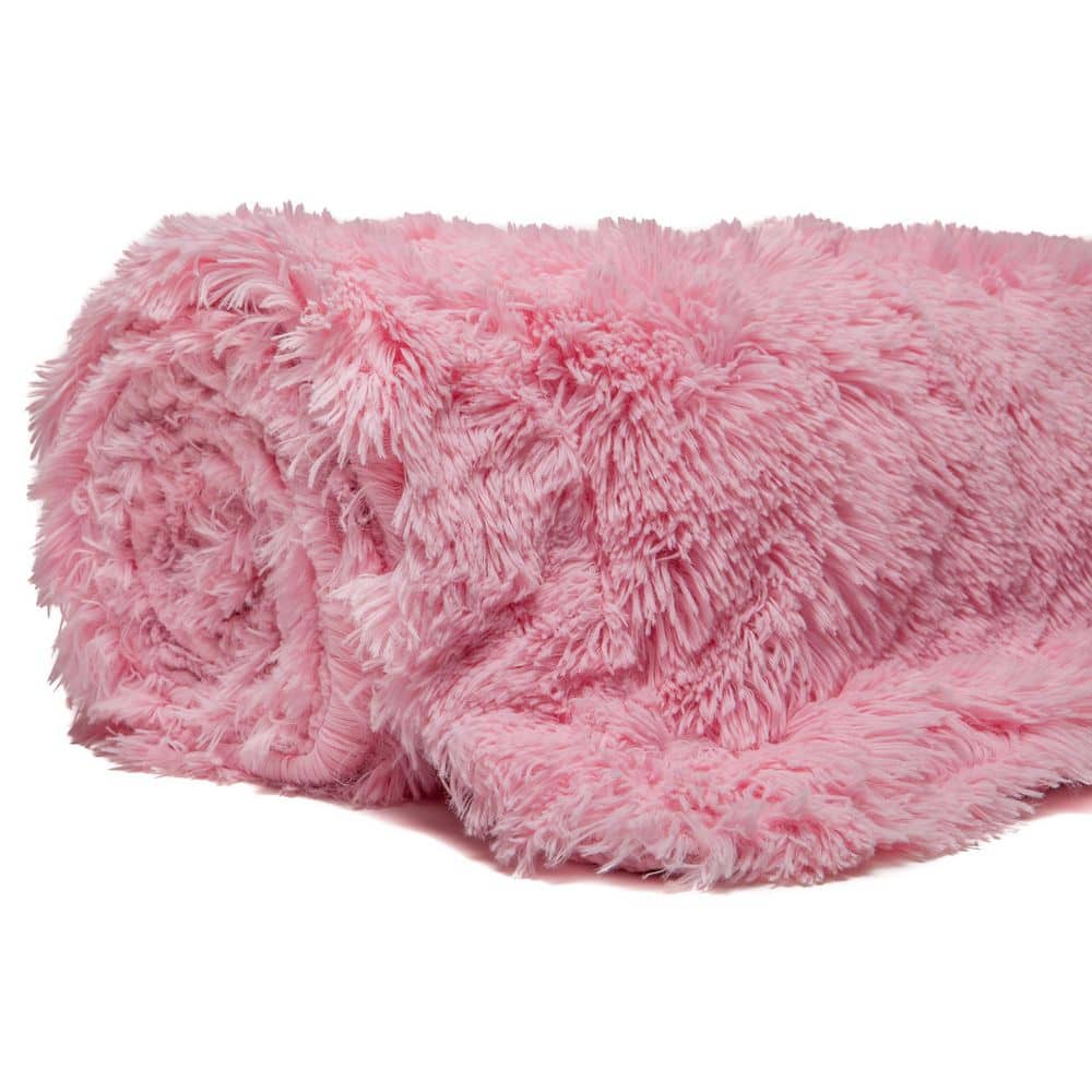 Pink Faux Fur Sherpa Fleece Reversible Throw Blanket