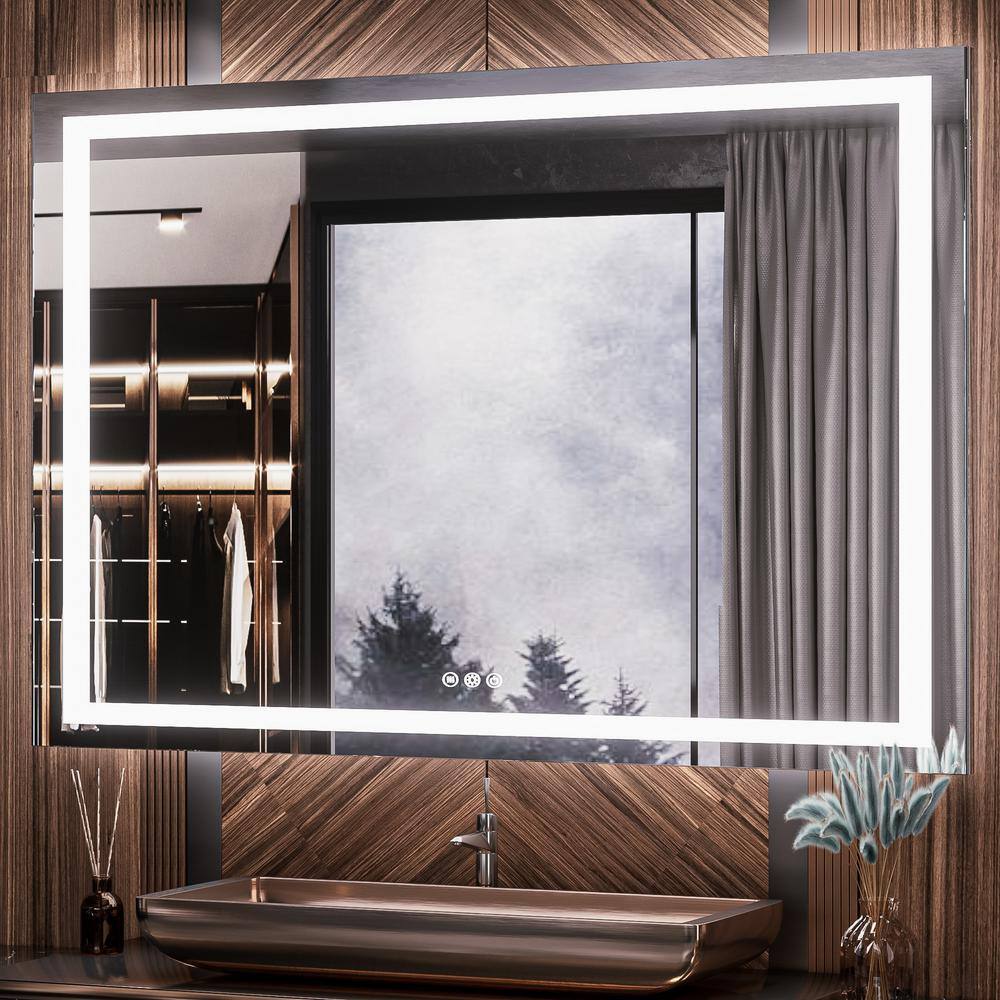 TETOTE 48 in. W x 36 in. H Rectangular Frameless LED Light Anti-Fog ...