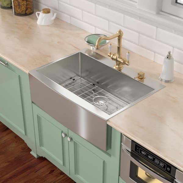 16-Gauge Stainless-Steel 33 in. Single Bowl Farmhouse Apron Drop-In Kitchen Sink with Bottom Grid