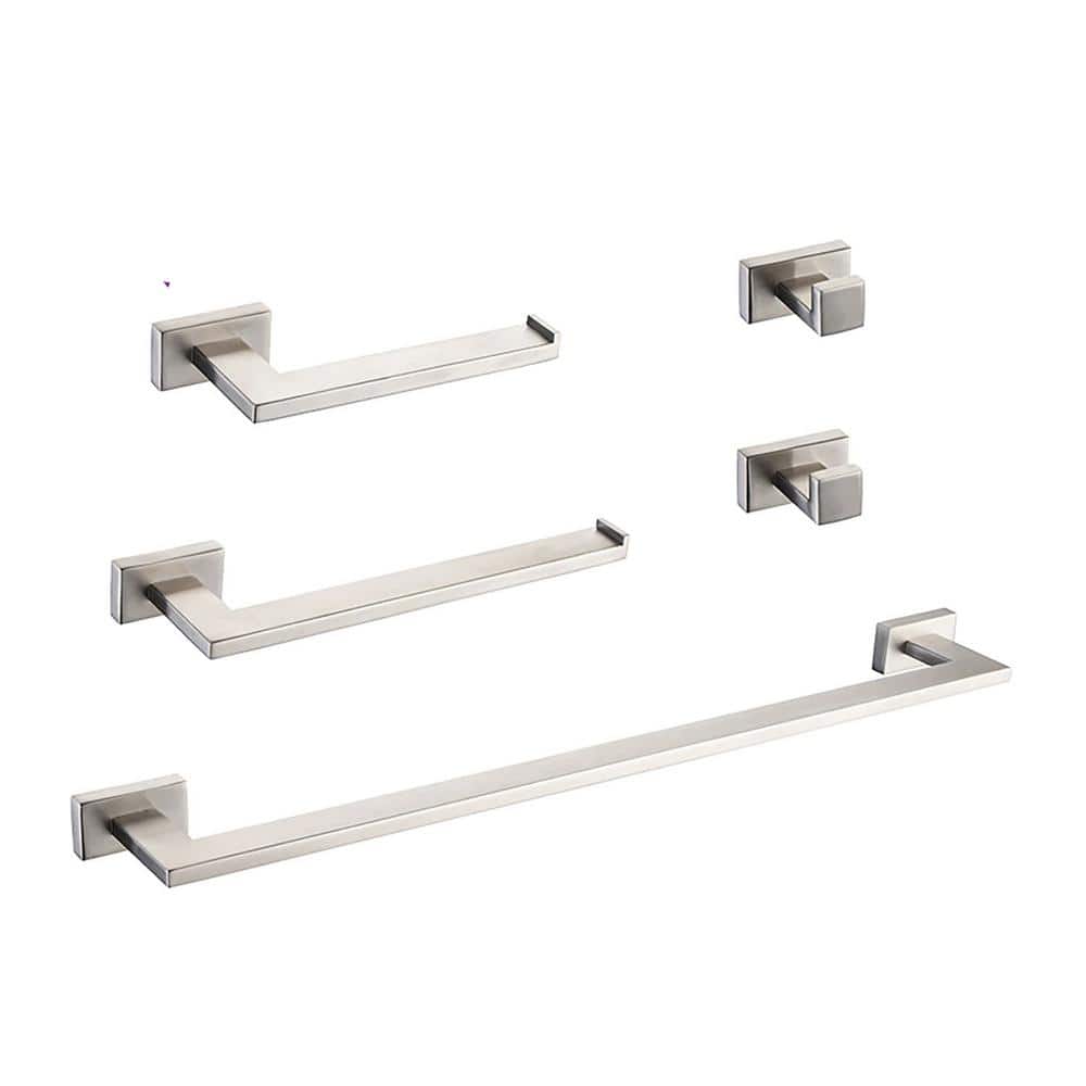 5-Piece Stainless Steel Bathroom Hardware Set, Towel Bar, Toilet Paper Hold