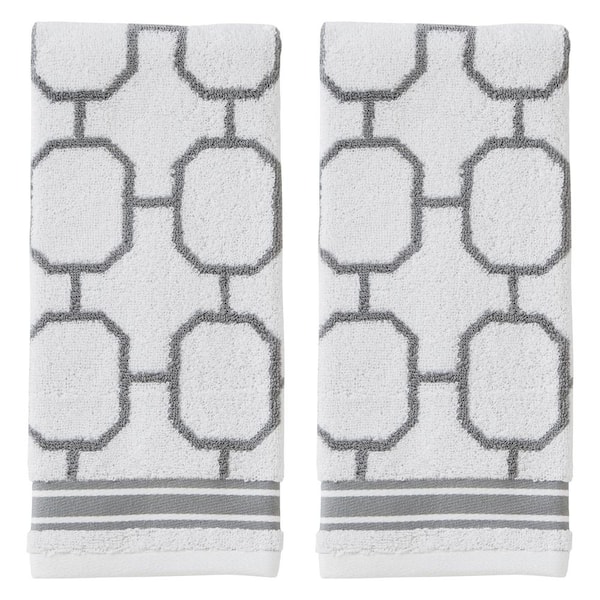 Carrick Medallion 2-Piece Turkish Cotton Hand Towel Set, Gray